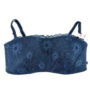 Victoria’s Secret Lace Women’s Size Medium Lightly Lined Sexy Tee Bandeau Blue